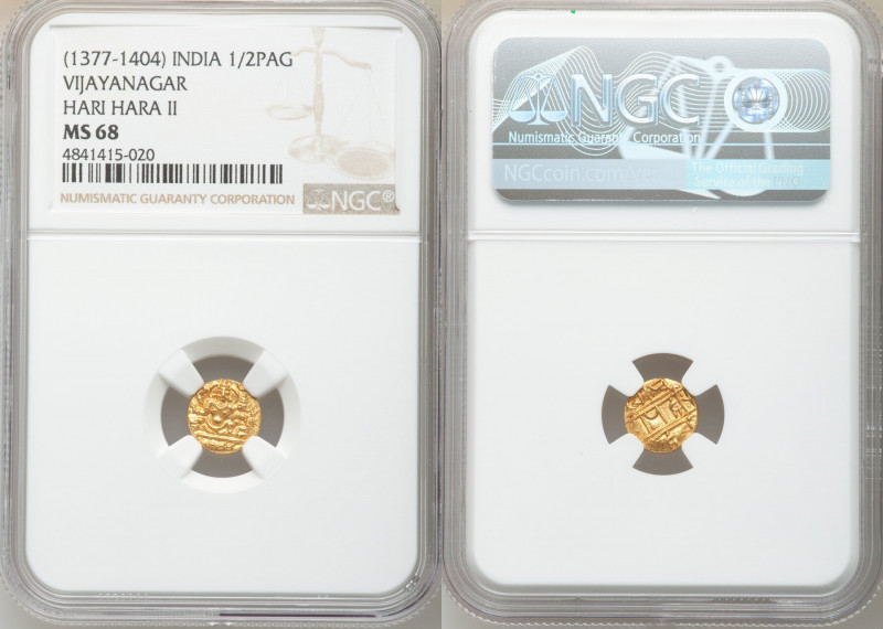 Vijayanagar. Hari Hara II gold 1/2 Pagoda ND (1377-1404) MS68 NGC, Fr-350, Mitch...