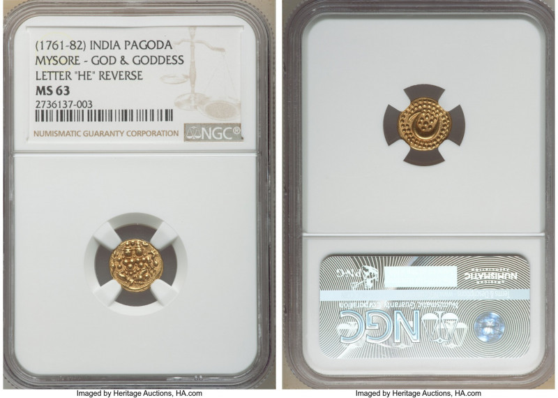 Mysore. Haidar Ali gold Pagoda ND (1761-1782) MS63 NGC, Uncertain mint, KM15, Fr...