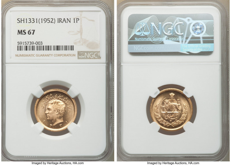 Muhammad Reza Pahlavi gold Pahlavi SH 1331 (1952) MS67 NGC, KM1162. AGW 0.2354 o...