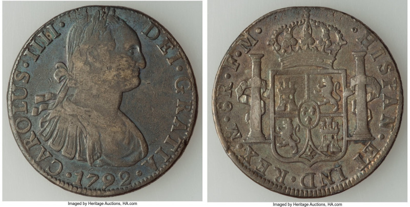 Charles IV 8 Reales 1792 Mo-FM VF (Cleaned), Mexico City mint, KM109. 38mm. 26.7...