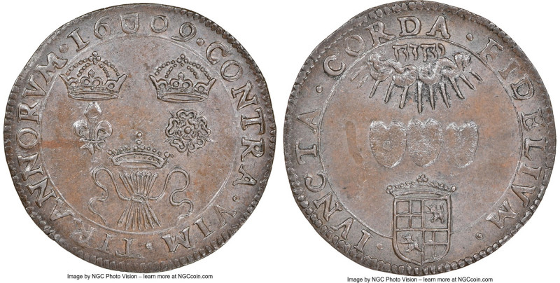 Utrecht. Provincial bronze "Alliance with England and France" Jeton 1609-Dated M...