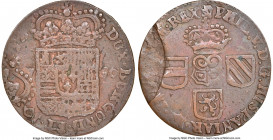 Namur. Philip V of Spain Mint Error - Double Struck Liard 1710 AU Details (Cleaned) NGC, cf. KM37 (for type). Mislabeled on the holder as a 1790 Liard...