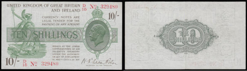 Ten Shillings Warren Fisher T26 issued 1919 first series D/15 329480 (No. with d...