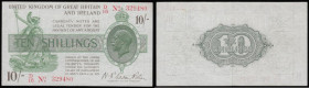 Ten Shillings Warren Fisher T26 issued 1919 first series D/15 329480 (No. with dash), cleaned & pressed, GVF looks better

Estimate: GBP 80 - 140