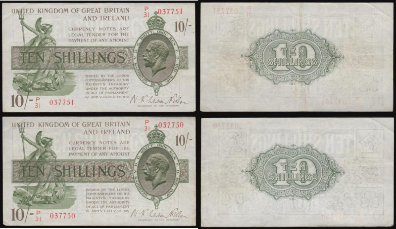 Ten Shillings Fisher Second issue (2) red serial numbers, with the word No. now ...