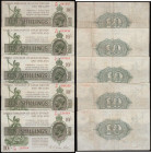 Ten Shillings Fisher Second issue (5) red serial numbers, with the word No. now omitted, T30. L/67 997089, P/43 915036, P/81 080339, P/98 239389 and P...