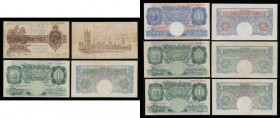 One Pounds Warren Fisher 1923 T31 G1/98, Catterns B225 last series Z69 012996, Peppiatt (3) Green B238 (2) and Blue Shade B249 prefixes 54R, 82C and R...