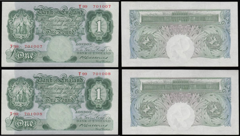 One Pounds Catterns 1930 B225 (2) consecutive numbers T99 701007 and 701008 Unc...
