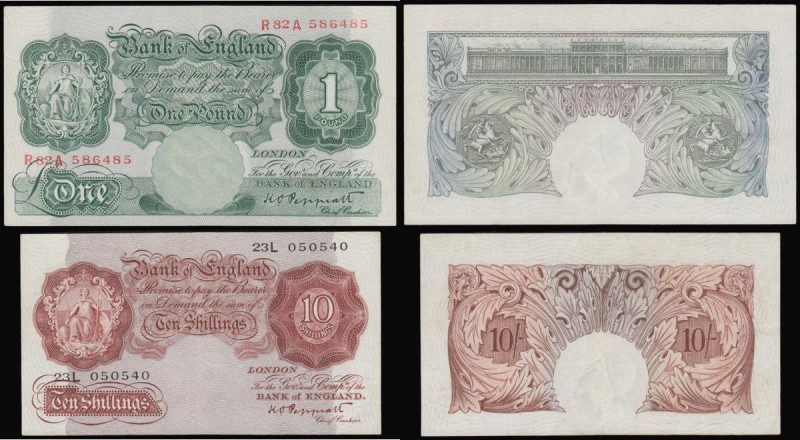 Ten Shillings Peppiatt 1948 23L 050540 EF and One Pound 1948 B258 R82A 586485 AU...