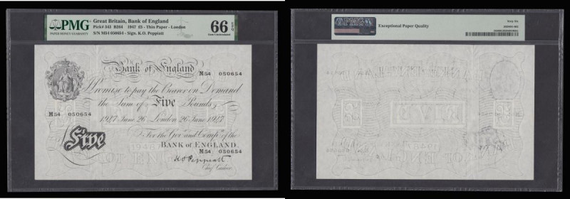 Five Pounds Peppiatt White B264 dated London 26 June 1947 M54 050654 Gem Uncircu...