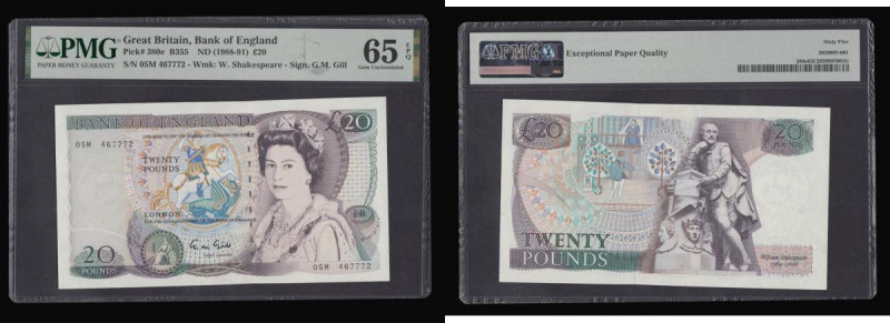 Twenty Pounds QE2 pictorial type & William Shakespeare, Gill B355 Purple & Green...