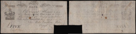 Bristol Bank 5 Pounds cut-cancelled across signature dated 17th December 1807 number D896 for Miles, Vaughan, Miles, Baugh and Birch where Birch has b...
