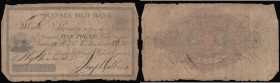 Swansea Old Bank One Pound Joseph Gibbons and Robert Eaton date a little unclear perhaps 16.1.1828 No 318 strong VG with pinholes. Outing 2121c and ra...