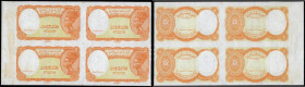 Egypt Five Piastres Colour Trial (undated, 1940) an uncut 2x2 sheet of four notes Obverse and Reverse, with no serial numbers or signature, orange and...