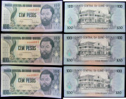 Guinea-Bissau Banco Nacional 100 Pesos Pick 11 dated 1st March 1990 (299) in 3 bundles all with prefix BA in the serial number. The first bundle consi...