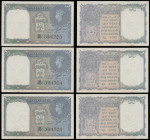 India, Government of India One Rupee George VI black serial number (3) consecutives H/70 344703, 4 and 5 Unc with some minor foxing bottom edge

Est...