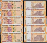 India, Reserve Bank of India 200 Rupees 2017 issue Pick 113b (5) matching serial numbers 6BQ 000700, 9BA 000700, 38B 000700, 4GD 000700, 6AH 000700 Un...