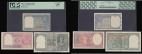 India, Reserve Bank set of 3 George VI with red serial numbers 5 Rupees Pick 23b EF or better, 2 Rupees Pick 17c H/61 052337 VF, 1 Rupee 1940 Pick 25b...