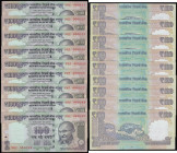 India, Reverse Bank of India 100 Rupees Pick 105 (9) serial numbers 9MP 000011, 000022, 000033, 000044, 000055, 000066, 000077, 000088, 000099 Unc

...
