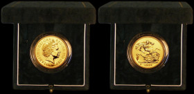 Five Pounds Gold 1999U S.SE7 UNC and almost fully lustrous, the reverse with a small tone spot, in the Royal Mint box of issue with certificate

Est...