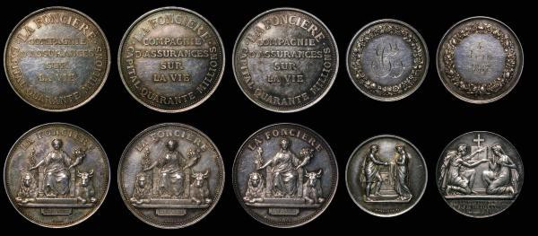 Medals (5) France Insurance Company undated 1897-1906 37mm diameter in silver by...