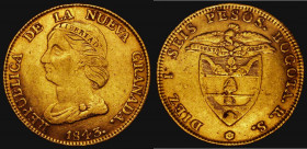Colombia 16 Pesos Gold 1843RS KM#94.1 Fine/Good Fine, an impressive large South American Gold issue, our archive database stretching back to 2003 show...