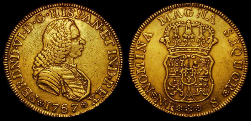 Colombia 4 Escudos 1757NR S KM#31.1 Assayer Sebastian de Rivera, NGC XF details ...