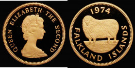 Falkland Islands Two Pounds 1974 Reverse: Romney Marsh Sheep, Gold Proof KM#8 FDC or near so, retaining full mint brilliance and frosting. 2000 coins ...