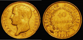 France 40 Francs Gold 1807I Large Plain Bust, Limoges Mint KM#A688.2 Fine. The reverse slightly better, Very Rare with a mintage of just 1,859 pieces,...