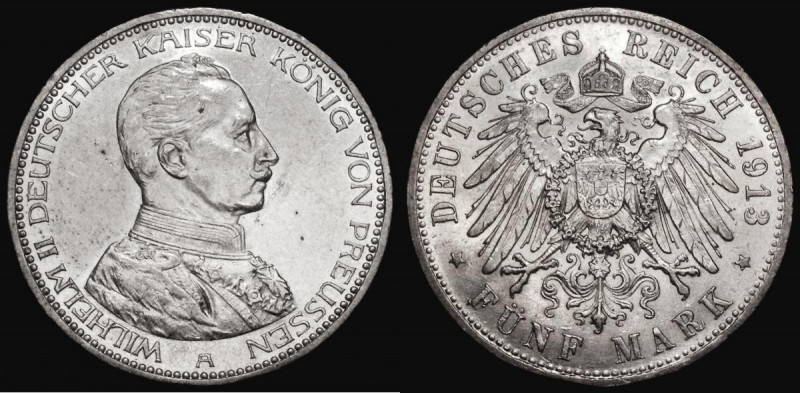 German States - Prussia Five Marks 1913A Wilhelm II KM#536 GEF/AU and lustrous
...