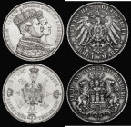 German States (2) Prussia Thaler 1861A Coronation of Wilhelm I and Augusta KM#488 EF/GEF, Hamburg Three Marks 1914J KM#620 NEF toned

Estimate: GBP ...