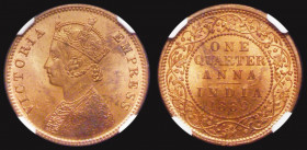 India Quarter Anna 1889 Calcutta Mint KM#486 in an NGC holder and graded MS65 RB

Estimate: GBP 100 - 150
