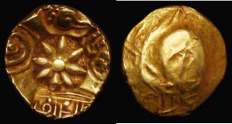 India South India Gold Padma Tanka, Yadavas of Devagiri, Ramachandra Deva (1270-1311) uniface 15mm diameter, 3.82 grammes Obverse: Five punches, Lotus...