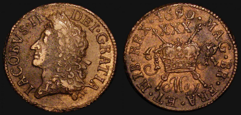 Ireland Halfcrown Gunmoney 1690 May Small size S.6580B, Timmins TB30sM-1A, Near ...