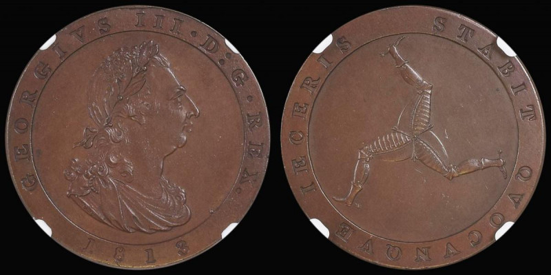Isle of Man Penny 1813 Bronzed Proof Restrike, the obverse showing signs of die ...