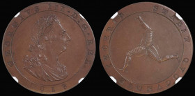 Isle of Man Penny 1813 Bronzed Proof Restrike, the obverse showing signs of die rust, in an NGC holder and graded PF63 BN, Proofs of this series very ...