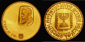 Israel 20 Lirot Gold 1960 100th Anniversary of the Birth of Theodore Herzl / Israel's 12th Anniversary JE5720 (1960) KM#30 Lustrous UNC, an eye-catchi...