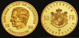 Liechtenstein 50 Franken Gold 1990 Proof Y#23 FDC or very near so, retaining practically full mint brilliance

Estimate: GBP 450 - 550