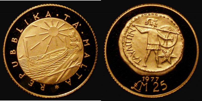 Malta &pound;25 Gold 1977 KM#48 Proof FDC/nFDC retaining practically full origin...