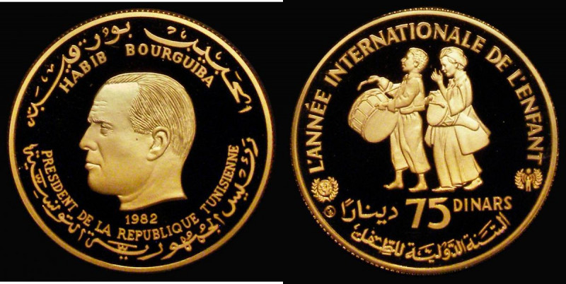 Tunisia 75 Dinars 1982 International Year of the Child KM#317 Gold Proof FDC or ...