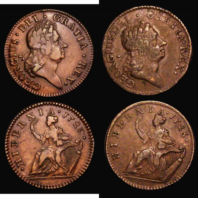 USA/Ireland Halfpennies (2) 1723 Woods 3 over 2, Small 3, with much of the 2 sho...