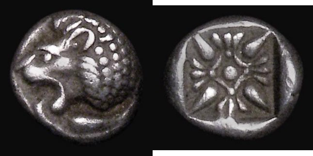 Ancient Greece - Ionia, Miletos (6th Century BC) Silver Obol, Obverse: Lion's he...