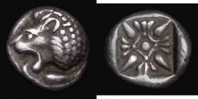Ancient Greece - Ionia, Miletos (6th Century BC) Silver Obol, Obverse: Lion's head to left, Reverse: Star ornament within incuse square, 8mm diameter,...