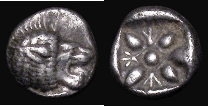 Ancient Greece - Ionia, Miletos (6th Century BC) Silver Obol, Obverse: Lion's he...