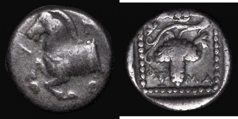 Ancient Greece - Thrace. Maroneia Hemidrachm (c.398/7-386/5BC) Obverse: Forepart...