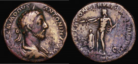 Roman Sestertius Commodus AD181 Obverse: Laureate and draped bust right M COMMODVS ANTONINVS AVG. Reverse: Jupiter standing left, holding sceptre, pro...