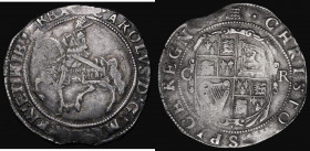 Halfcrown Charles I Group II, Second horseman, type 2c, Obverse: Legend reads MA instead of MAG, Reverse: Oval shield with CR at sides, S.2771 mintmar...