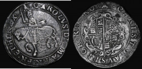 Halfcrown Charles I Group III, third horseman, scarf flying from King's waist, no caparisons on horse, Reverse: Oval garnished shield, type 3a1,S.2773...