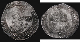 Shilling Charles I Group E, Fifth 'Aberystwyth' bust, type 4.1var Larger bust with rounded shoulder, Large XII, S.2797, mintmark Anchor turned anti-cl...