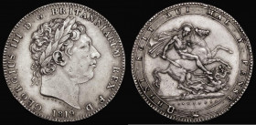 Crown 1819 LIX S over lower S in SOIT, ESC 215, Bull 2010 Good Fine, the obverse with some contact marks on the portrait

Estimate: GBP 150 - 200